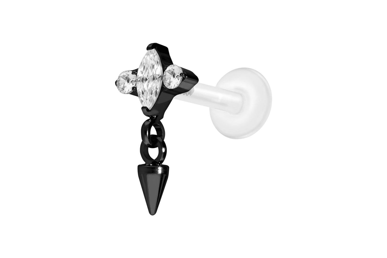PTFE Labret Piercing mit Innengewinde + Titan-Aufsatz EINGEFASSTE KRISTALLE + SPITZE